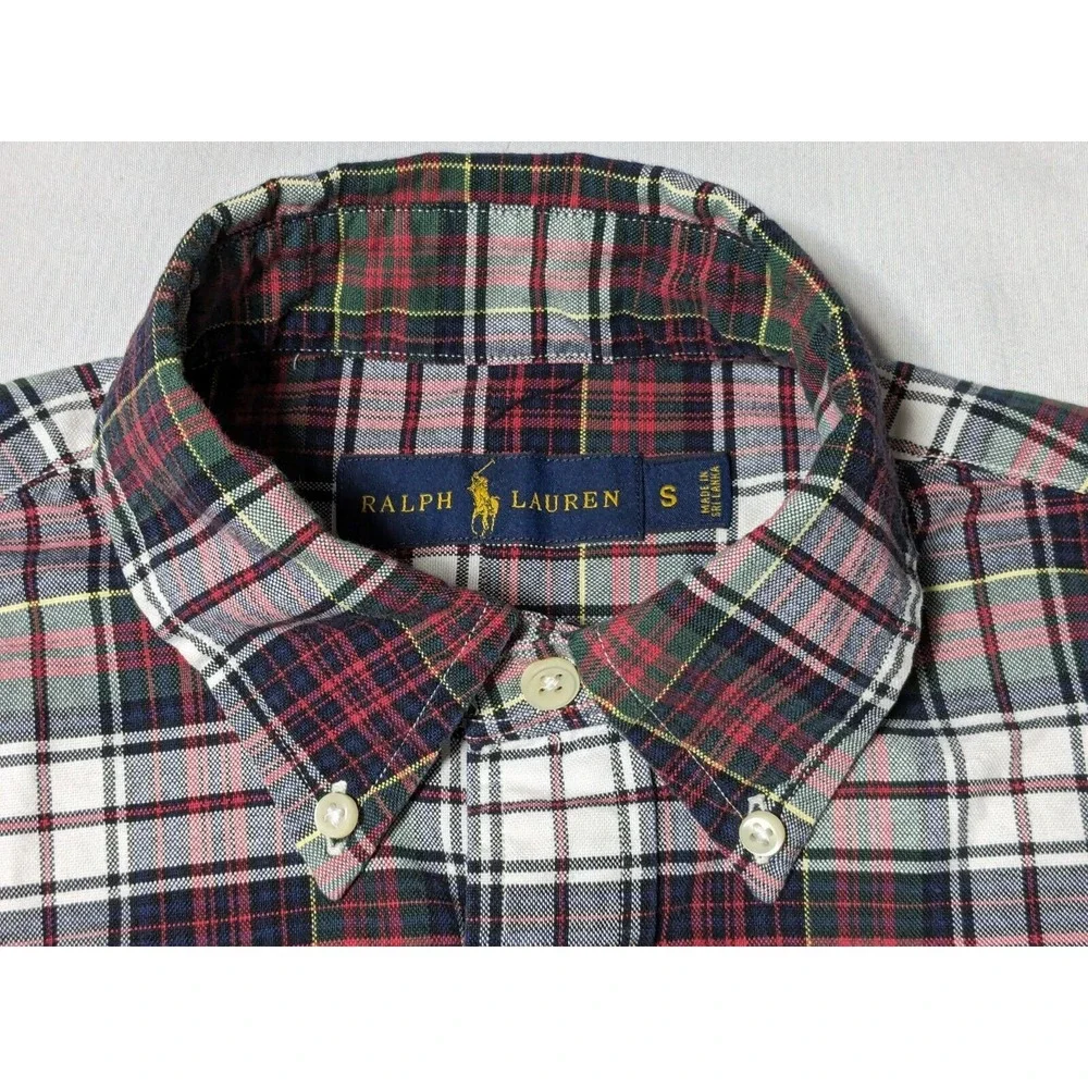 POLO RALPH LAUREN Men Small Red Blue Green Plaid Cotton Button-Up Shirt EUC‎